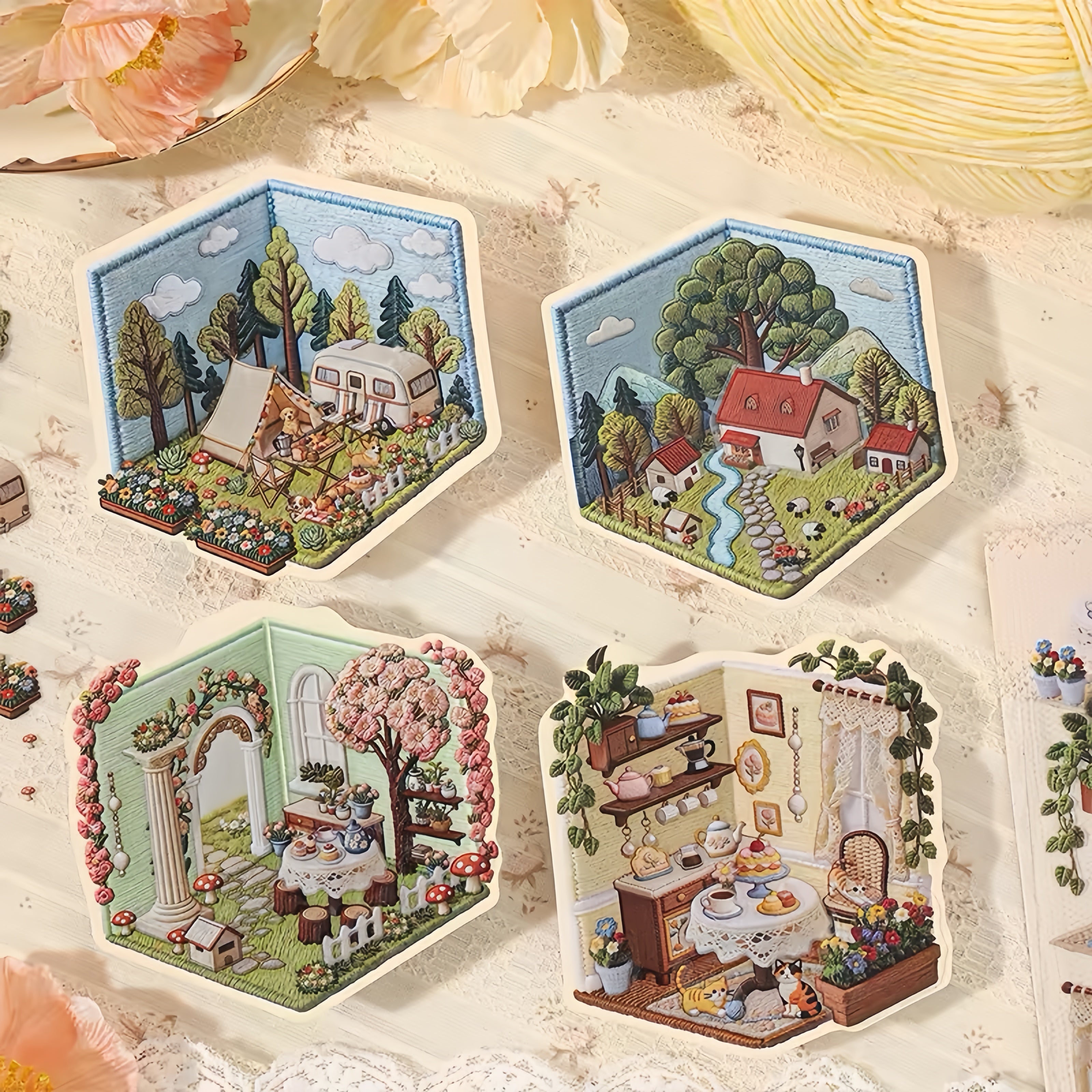 Embroidery Scene Stickers：Stitched Spring