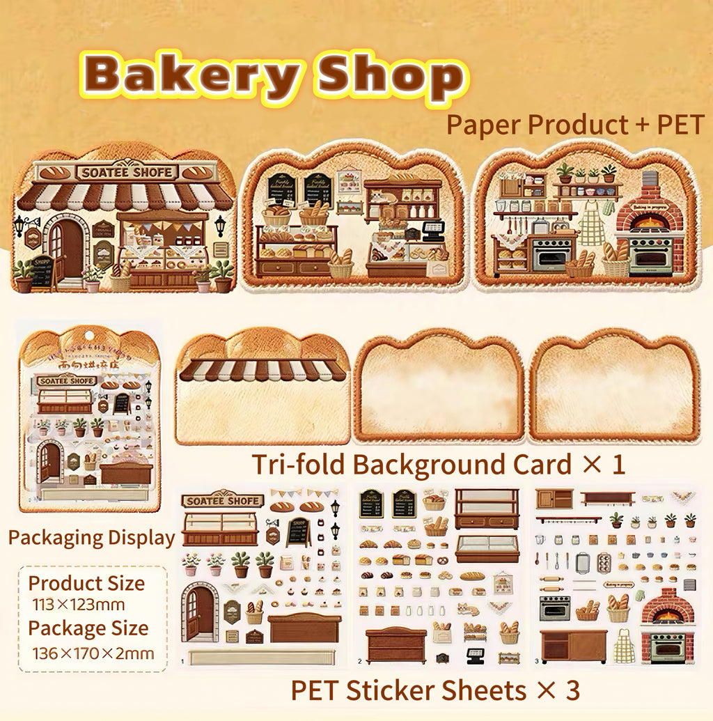 Embroidery Scene Stickers：Tiny Treasure Shop – Foldable Tri-Fold Design