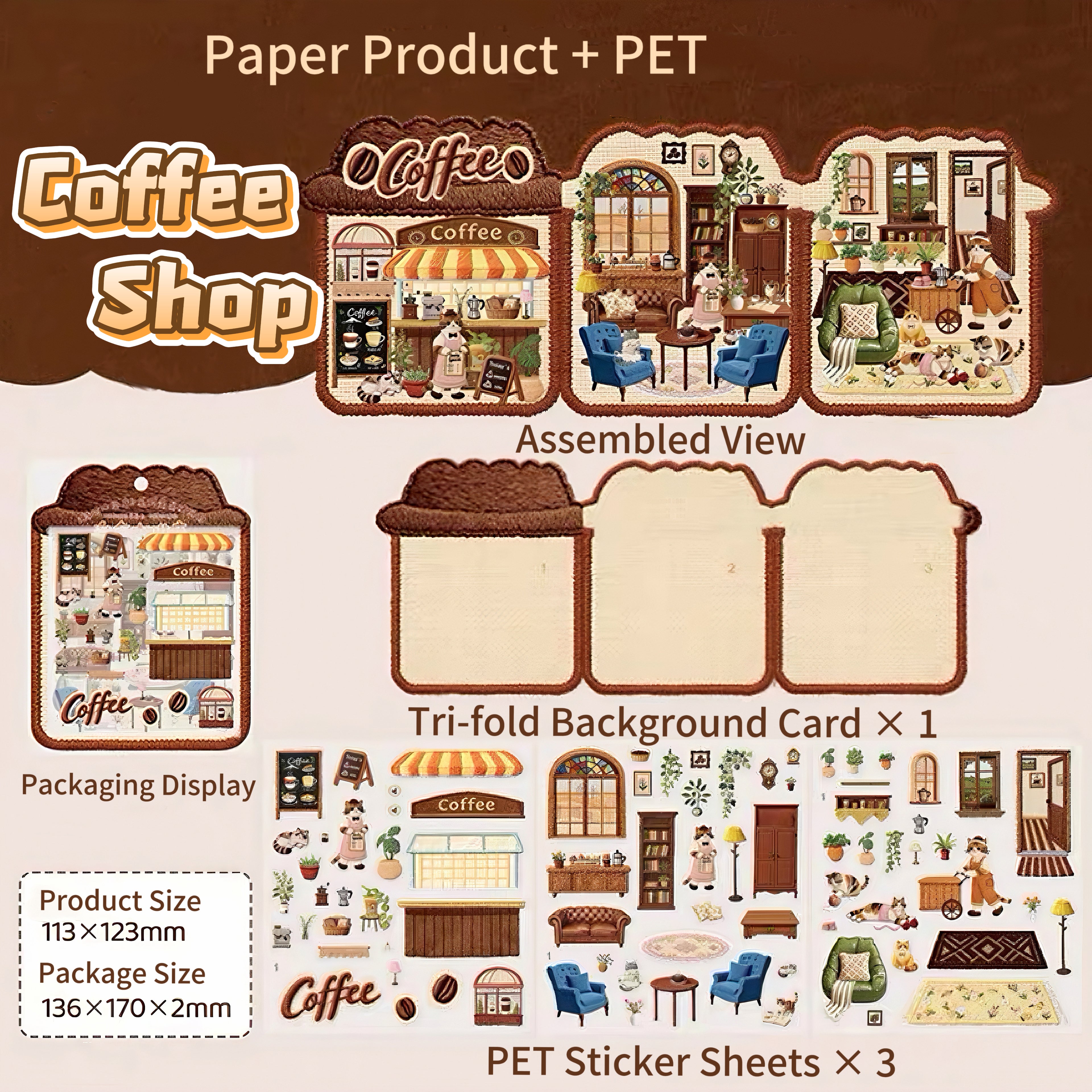Embroidery Scene Stickers：Tiny Treasure Shop – Foldable Tri-Fold Design