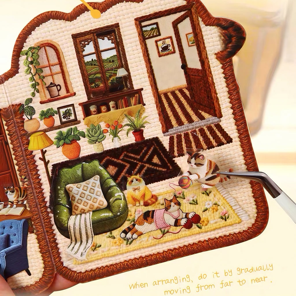 Embroidery Scene Stickers：Tiny Treasure Shop – Foldable Tri-Fold Design