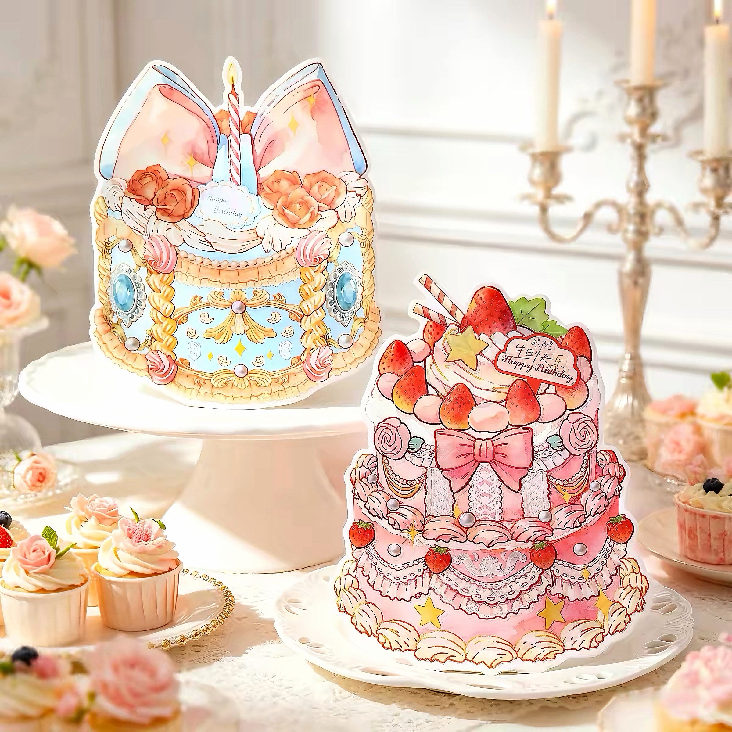 Sticker Scene Pack:Birthday Dessert(also a Cake Greeting Card)